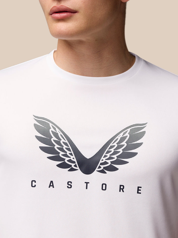 Close up of Castore wings graphic on the chest of a white Adapt Training T-Shirt