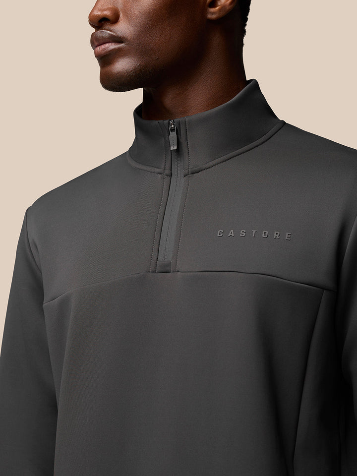 Close-up of Charcoal Flex Sweatshirt showing chest CASTORE branding and zip detail.