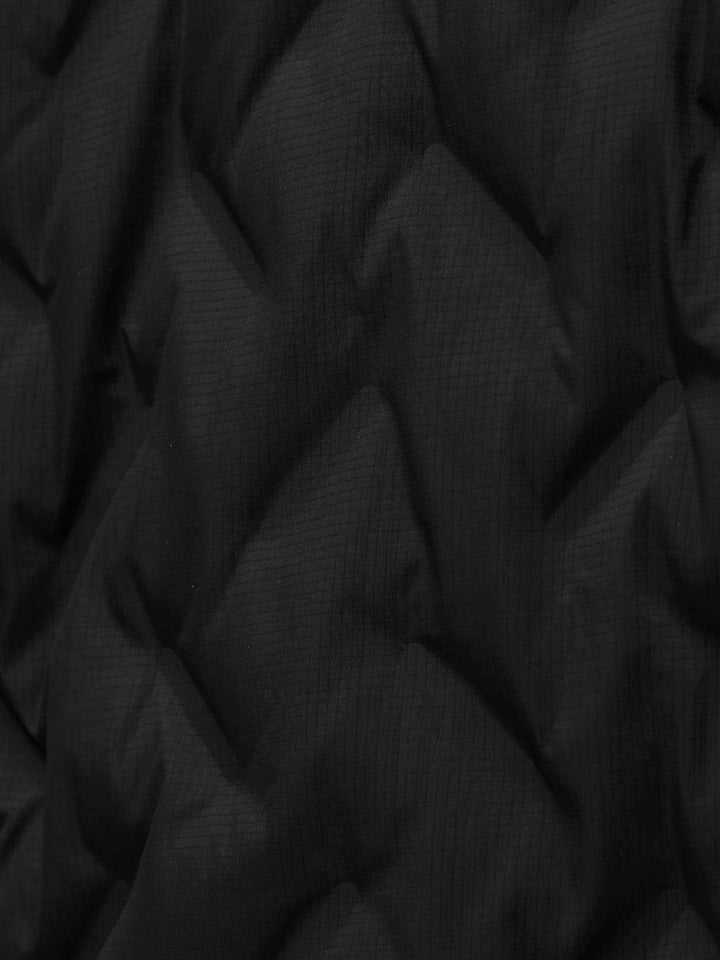Close up of black Padded Jacket fabric with a subtle grid nylon texture