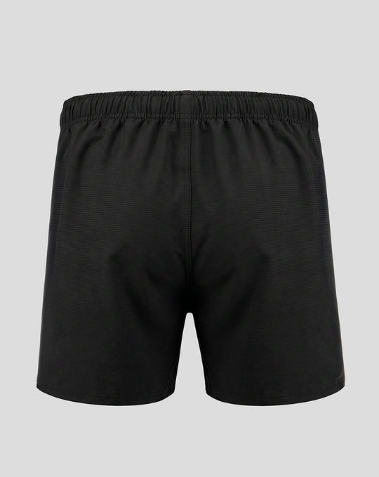 Back view of black Harlequins Big Game 18 Pro Shorts with an elastic waistband