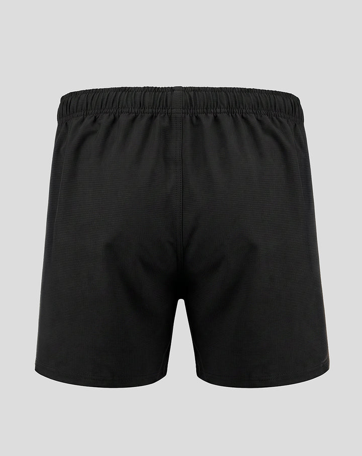 Back view of black Harlequins Big Game 18 Pro Shorts with an elastic waistband