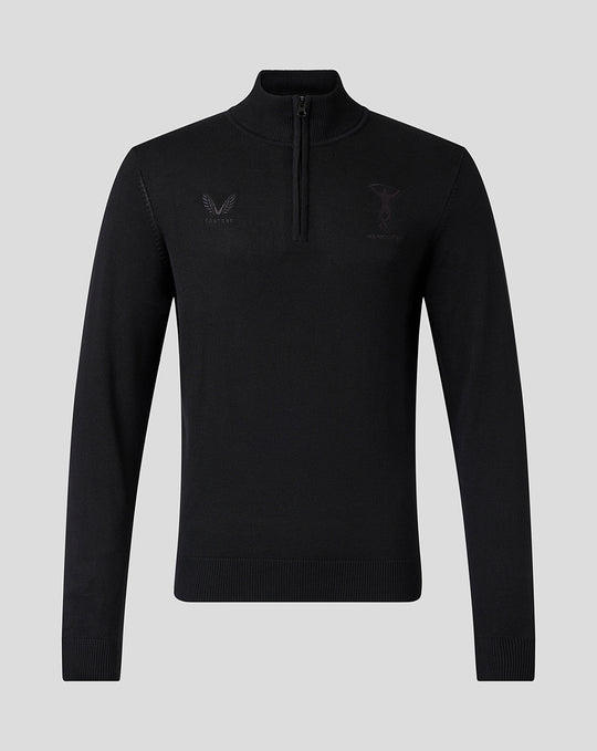 Black Harlequins quarter-zip top with tonal crest and Castore branding and a high collar