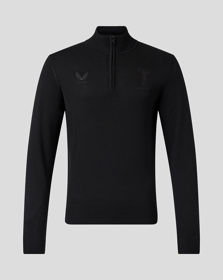Black Harlequins quarter-zip top with tonal crest and Castore branding and a high collar