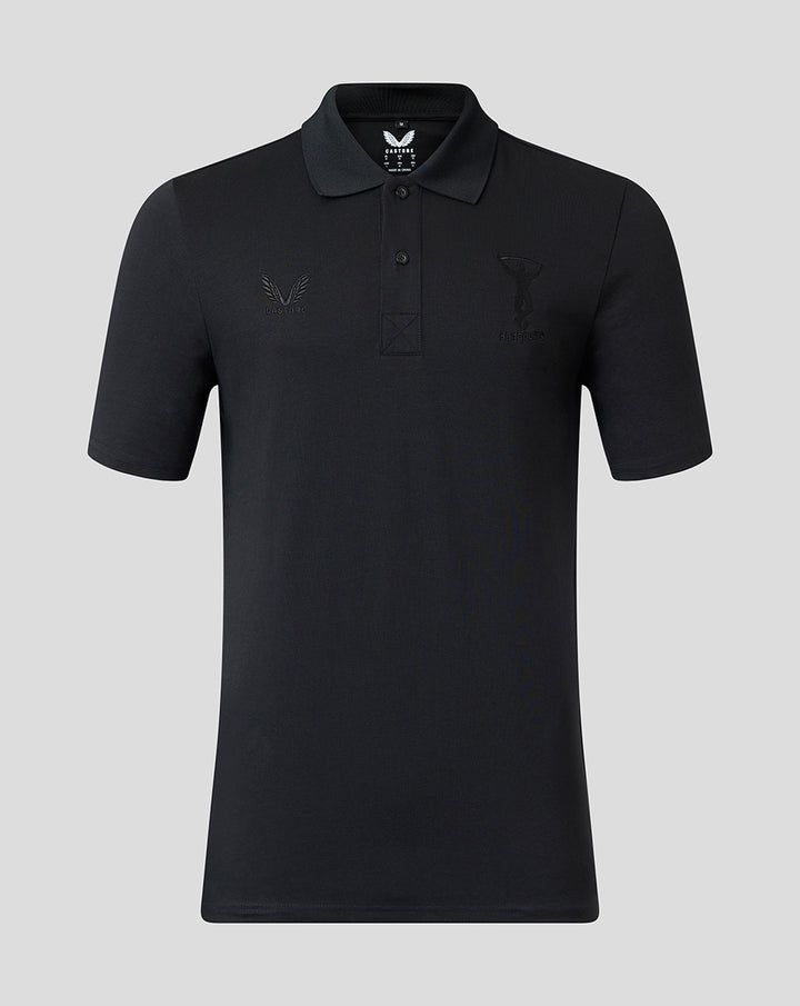 Black Harlequins polo with tonal crest and Castore branding and a classic polo collar