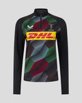 Harlequins midlayer long sleeve top with multicolor geometric front and DHL across the chest