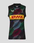 Womens matchday sleeveless tee with bold geometric pattern and DHL logo across the chest.