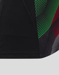 Lower side view of the matchday sleeveless tee showing black bodice and vibrant green red and blue striped panel.