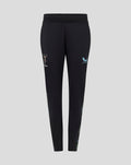 Front view of women's black Harlequins training knit pants with side pockets and crest on the thigh