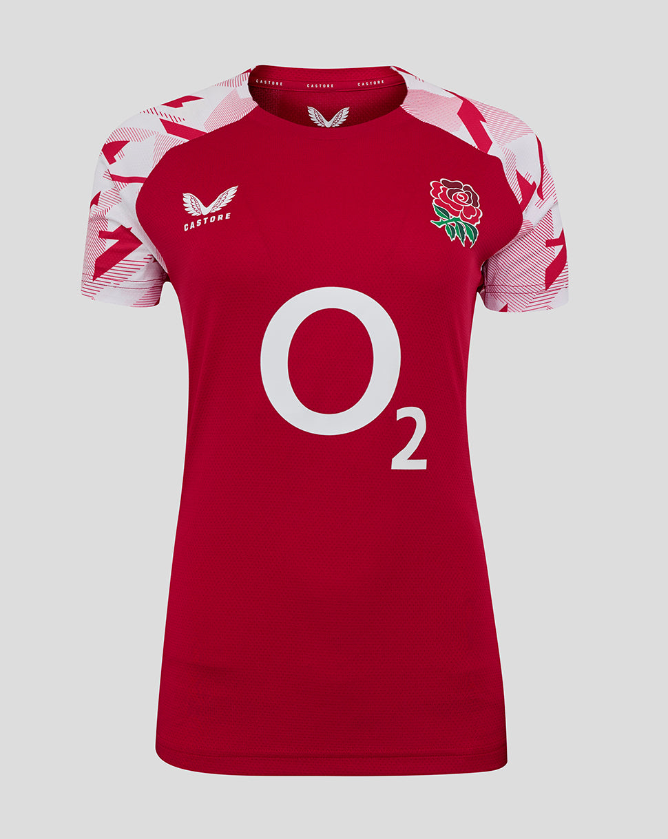 England Rugby Red Roses Pre Match Short Sleeve T Shirt O2 – Women's Fit