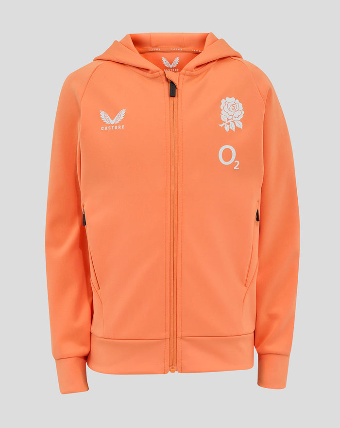 Junior England Rugby 25/26 Performance Full Zip Hoodie - Melon
