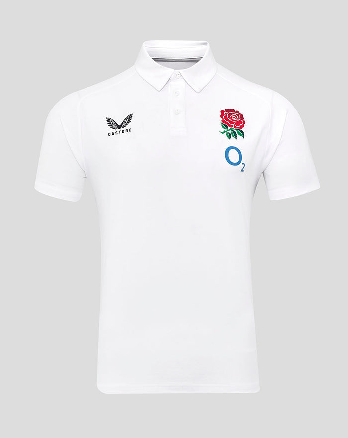 Men's England Rugby 25/26 Travel Short Sleeve Polo - Brilliant White