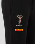 Harlequins travel pant in black with club crest and DHL sponsor patch on the thigh