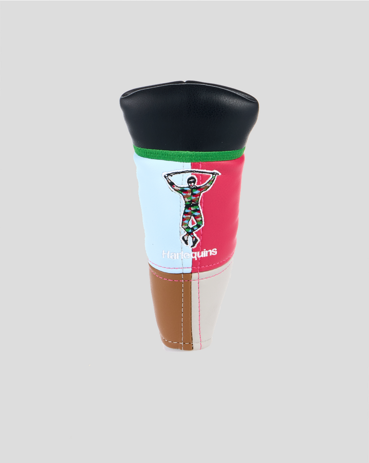 Harlequins CADDI 2.0 blade head cover in a multicolor stitched panel design with the Harlequins logo